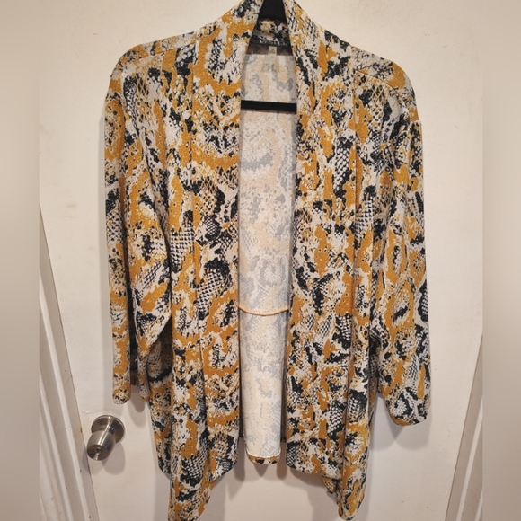 Kasper Artsy Multicolor Sparkly Snakeskin Print Open Front Cardigan Sweater 3X - Picture 1 of 7